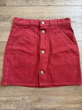 Frame Denim Caroline Skirt Brick Red Button-Front Mini Skirt w Cargo Pockets